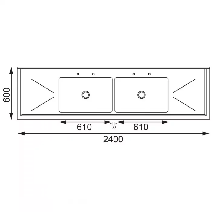 Vogue Stainless Steel Double Sink with Double Drainer 2400mm - Image 8