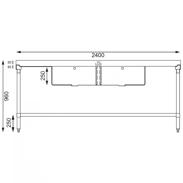 Vogue Stainless Steel Double Sink with Double Drainer 2400mm - Image 9