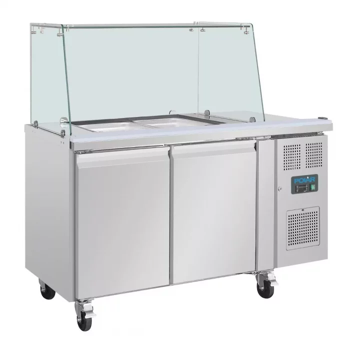 Polar U-Series GN Saladette Counter with Square Sneeze Guard 2 Door - Image 1