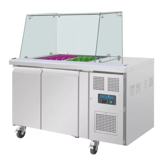 Polar U-Series GN Saladette Counter with Square Sneeze Guard 2 Door - Image 5