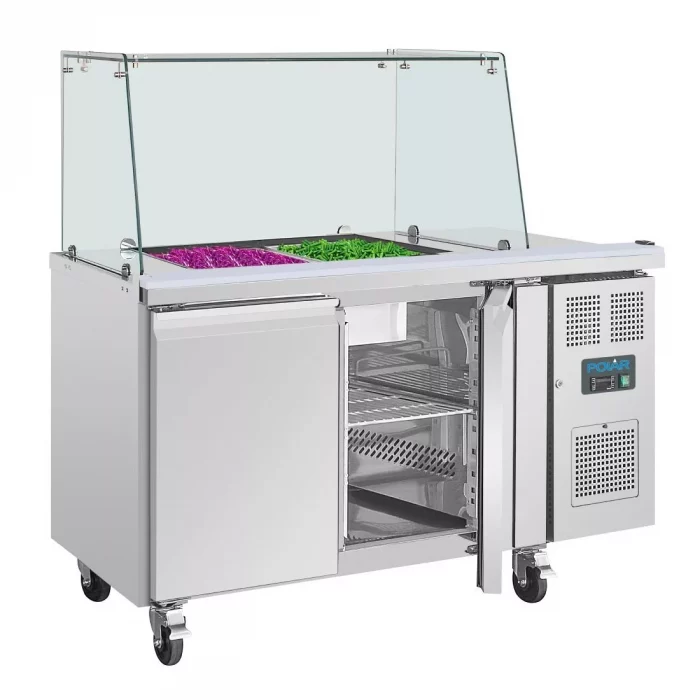 Polar U-Series GN Saladette Counter with Square Sneeze Guard 2 Door - Image 7