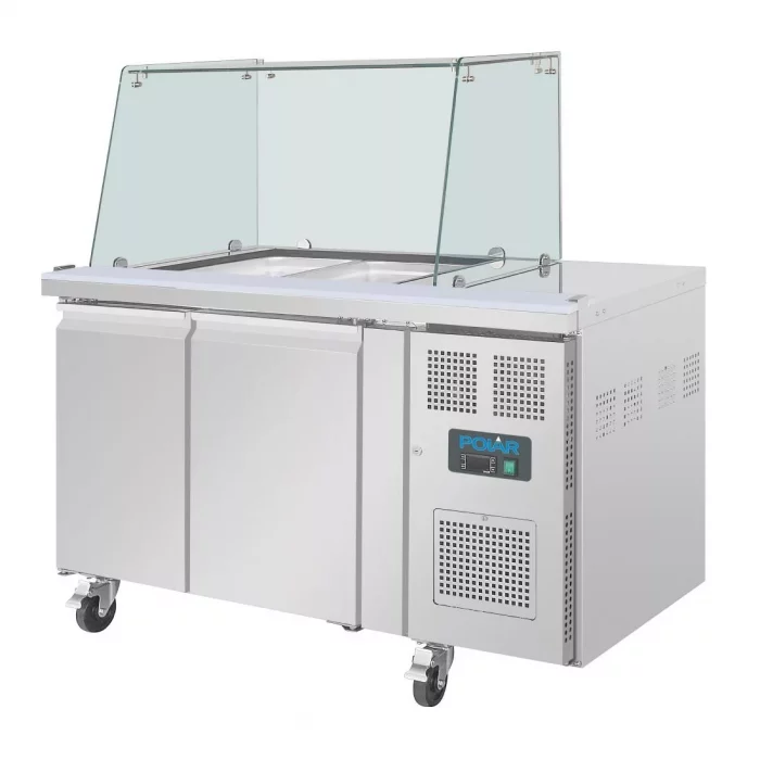 Polar U-Series GN Saladette Counter with Square Sneeze Guard 2 Door - Image 8