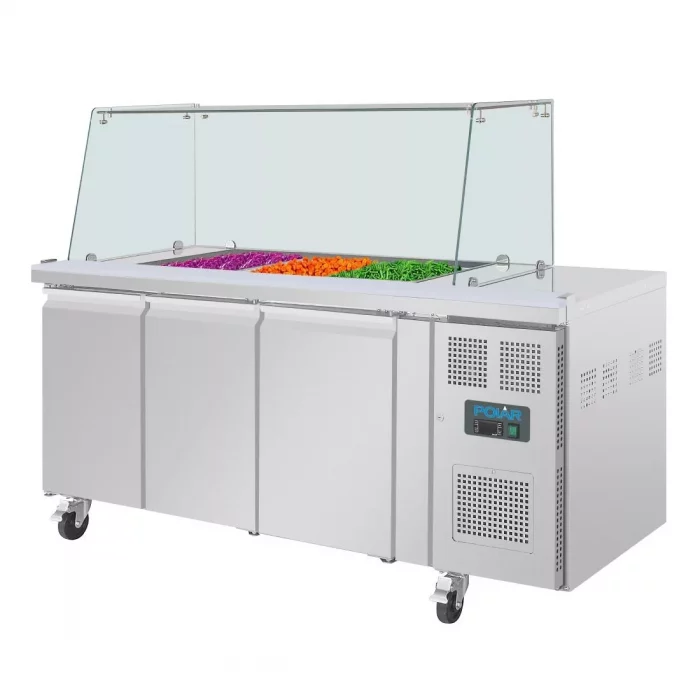 Polar U-Series GN Saladette Counter with Square Sneeze Guard 3 Door - Image 9