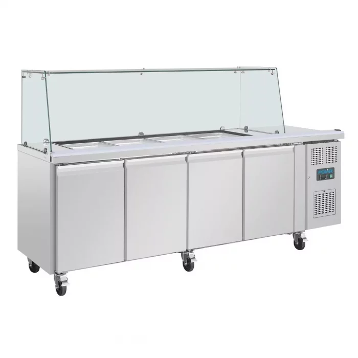 Polar U-Series GN Saladette Counter with Square Sneeze Guard 4 Door - Image 1