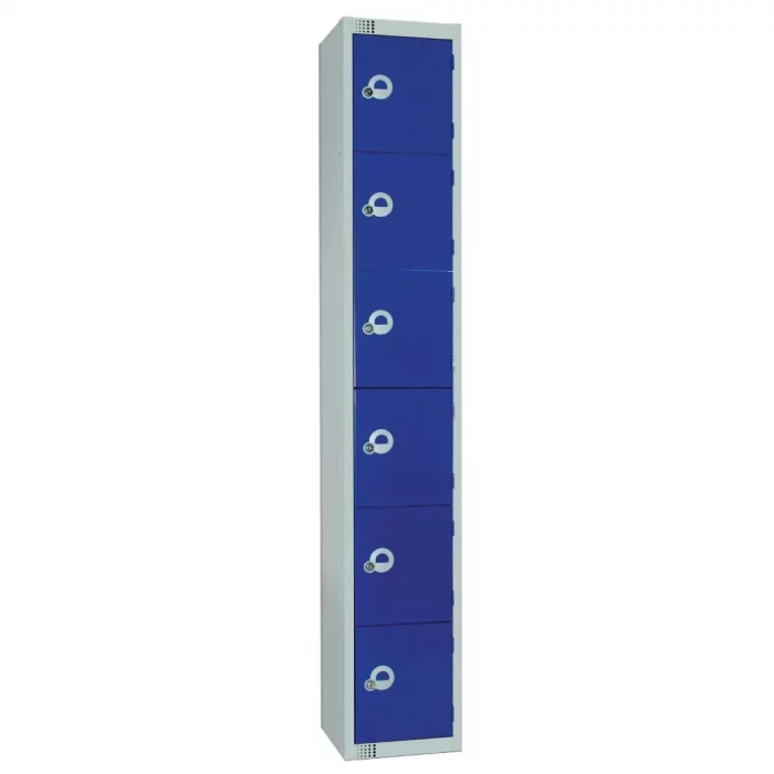 Elite Six Door Padlock Locker with Sloping Top Blue - Image 1