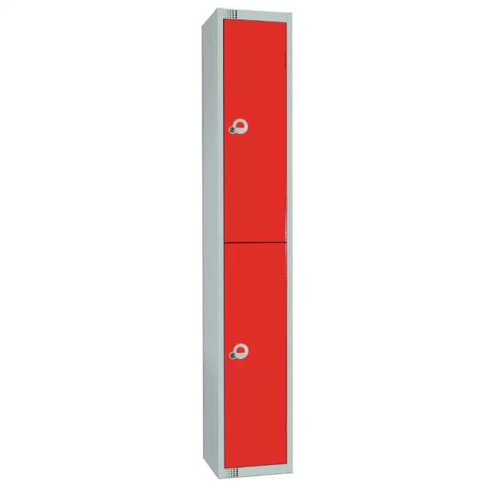 Elite Double Door Camlock Locker with Sloping Top Red - Image 1