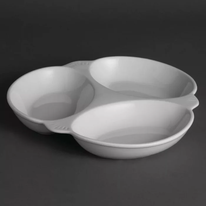Olympia Whiteware Vegetable Dishes 3 Section 250mm (Pack of 6) - Image 1