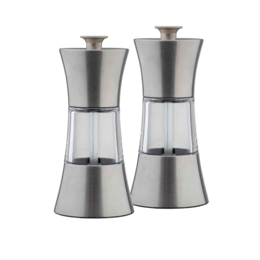 10924 Table Craft 45ml Salt and Pepper Mills, Brushed Stainless Steel and Clear Acrylic 5.5cm Diameter x 13cm - Image 1