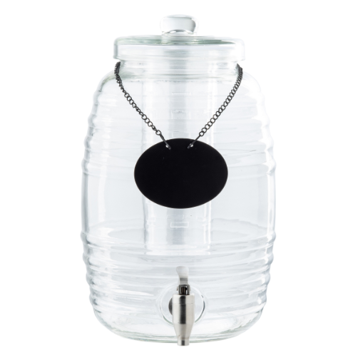 123494 Table Craft 9.5L Beehive Glass Beverage Dispenser with Stainless Steel Faucet, (Includes Chalkboard Necklace, Ice Core and Infuser) - Image 1
