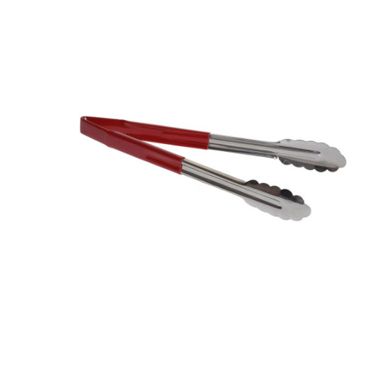 3712REU Table Craft 31.5cm Vinyl-Coated Tongs, Red Vinyl Handle, Stainless Steel - Image 1