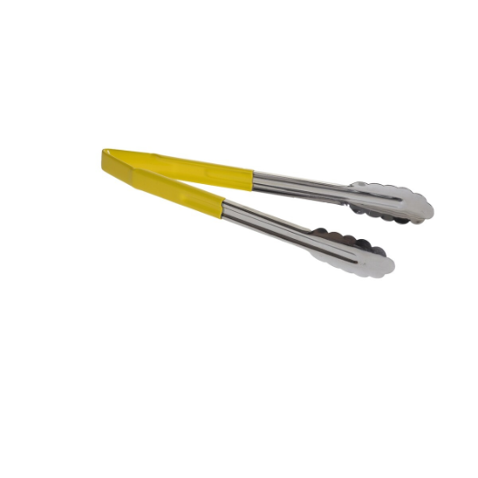 3712YEU Table Craft 31.5cm Vinyl-Coated Tongs, Yellow Vinyl Handle, Stainless Steel - Image 1