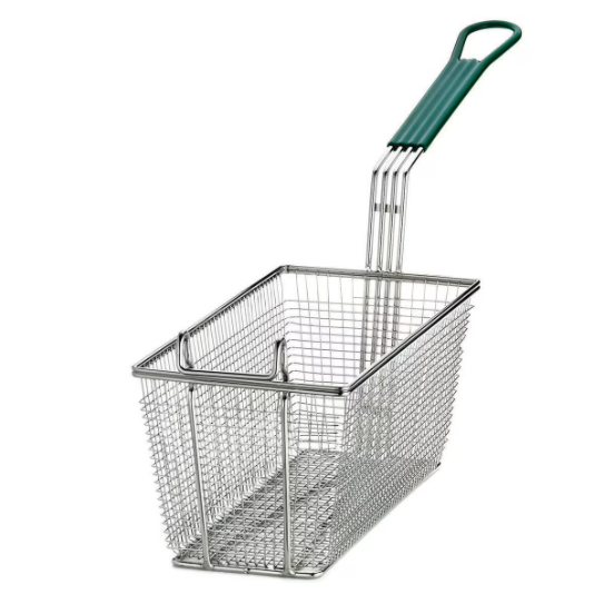 42 Table Craft Rectangular Fryer Basket, Green Handle, Nickel Plated Fine Mesh 63.5 x 16.5 x 34.5cm - Image 1