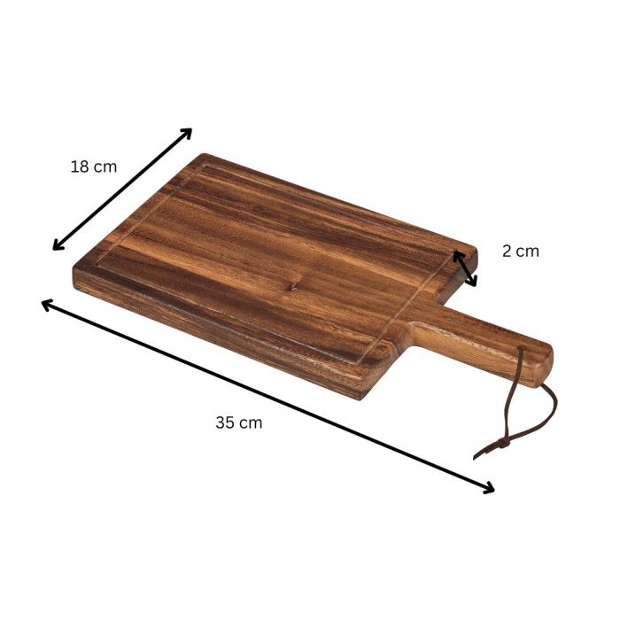 Tala Small Chunky Handled Board w Groove & Leather Tie in Lacquered Acacia (Pack of 6) - Image 4